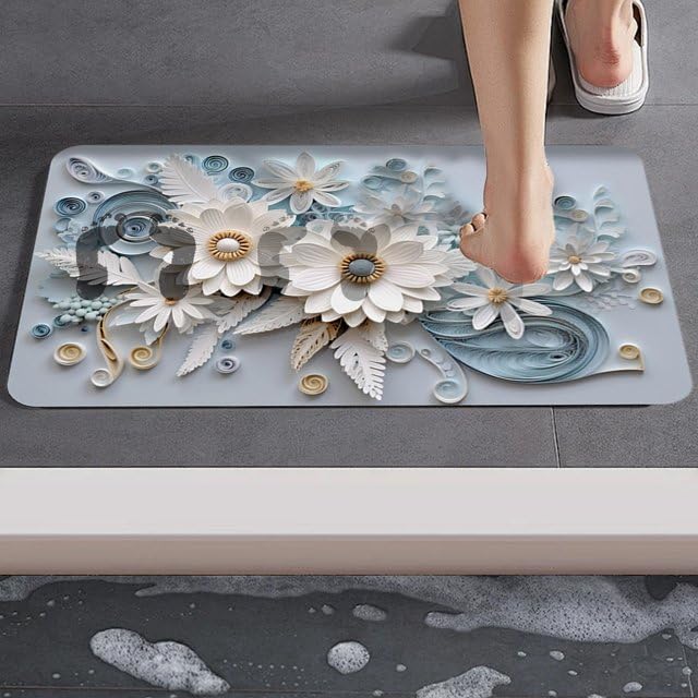 3D Floral Bathroom Floor Mat Soft Non Slip Waterproof Door Mat