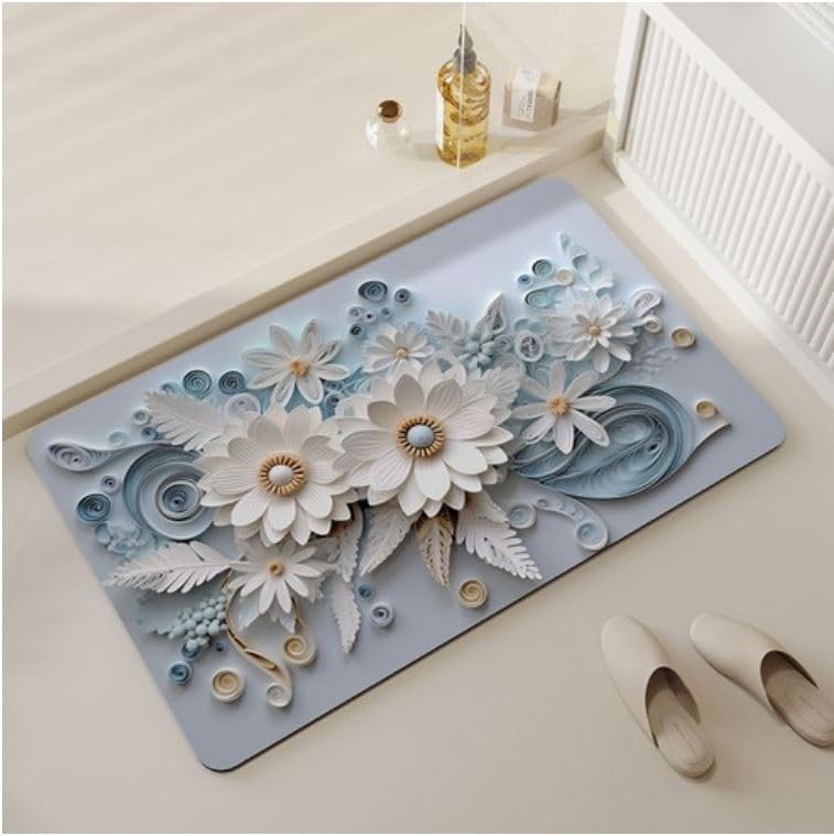3D Floral Bathroom Floor Mat Soft Non Slip Waterproof Door Mat
