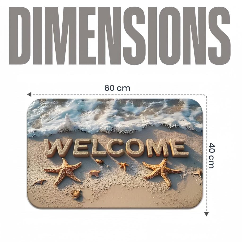 3D Welcome Floor Mat with Beach Design for Home Entryway Decorative Non Slip Door Mat