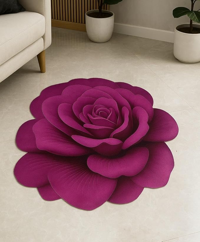 Bold Red 3D Rose Flower Floor Mat