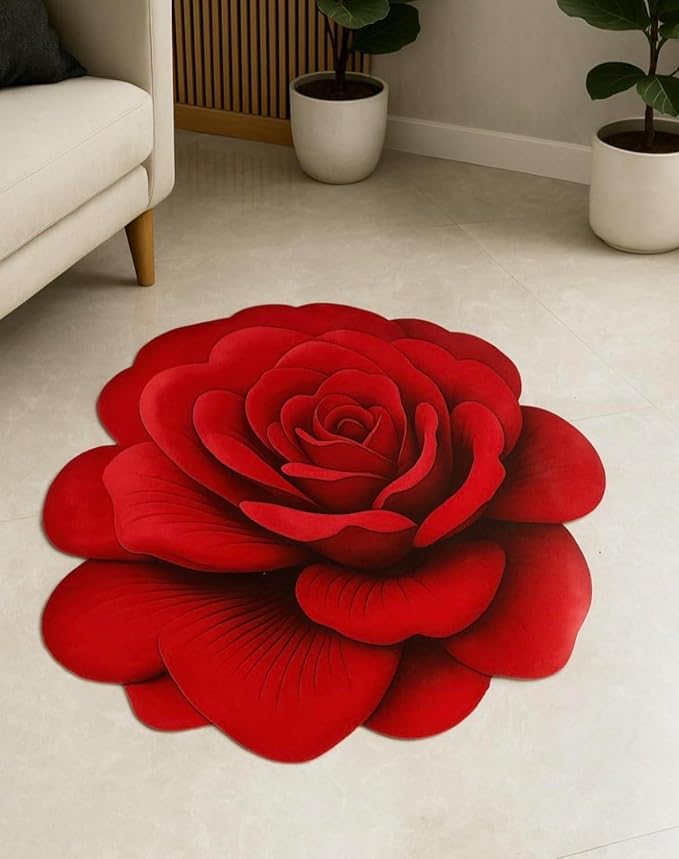Bold Red 3D Rose Flower Floor Mat