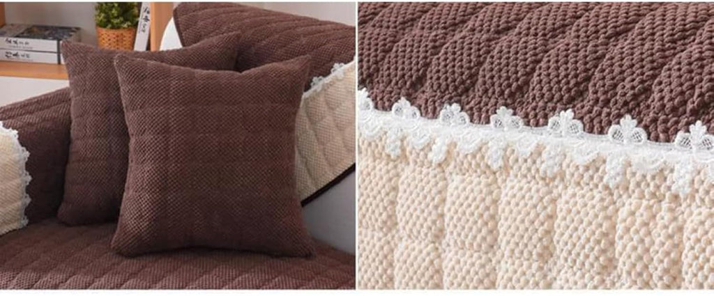 French Corduroy Lace Sofa Mat With Back Covers