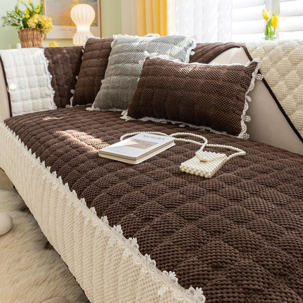 French Corduroy Lace Sofa Mat With Back Covers