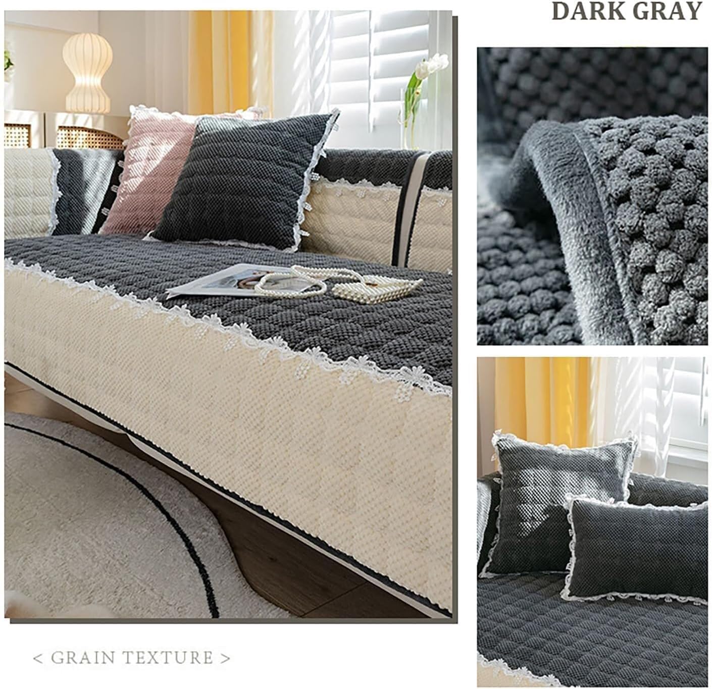 French Corduroy Lace Sofa Mat With Back Covers