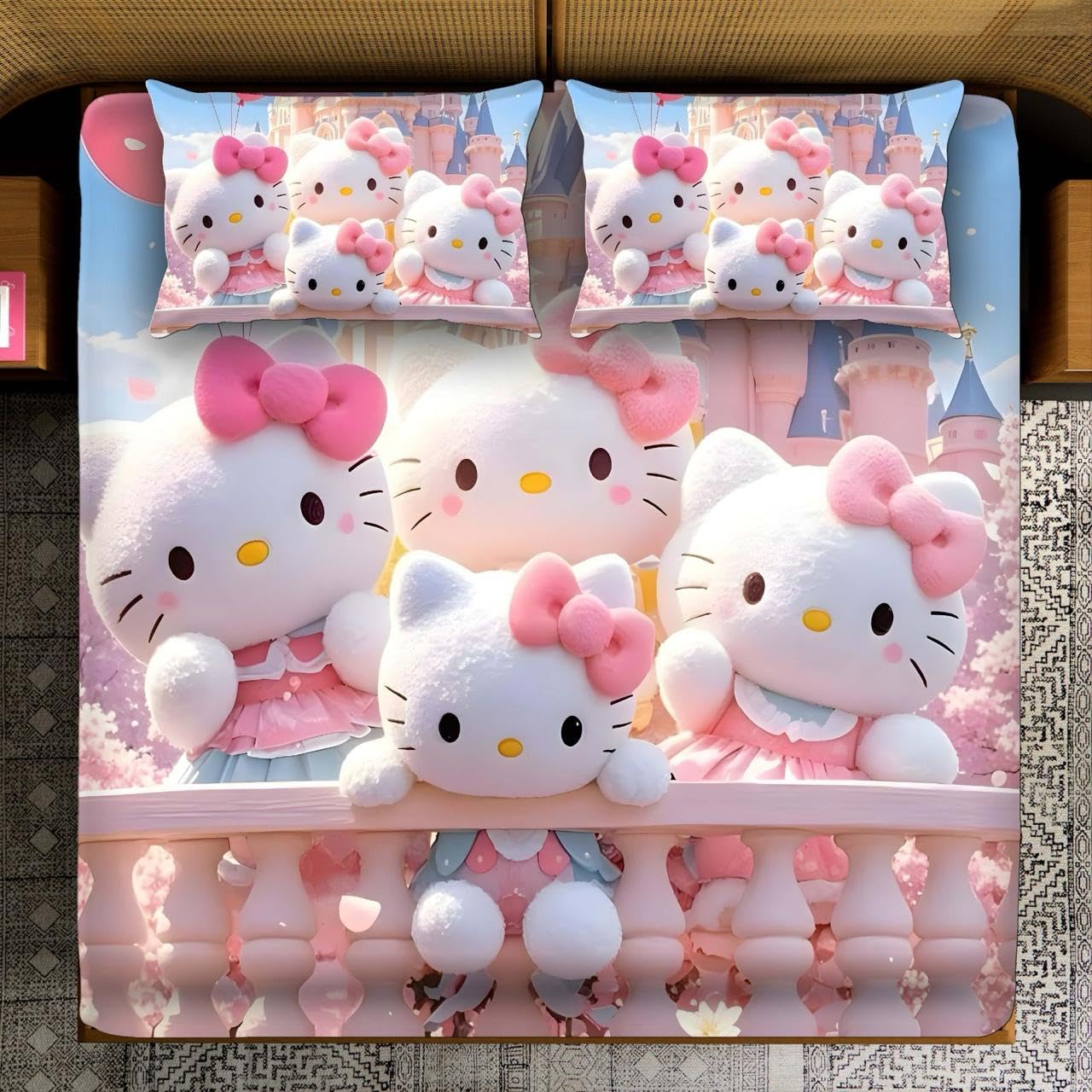 7D Design Queen Size Bedsheet (228x254 Inch) with 2 Pillow Covers (19x29 Inch) (7D-Design-(Mini-Cat))