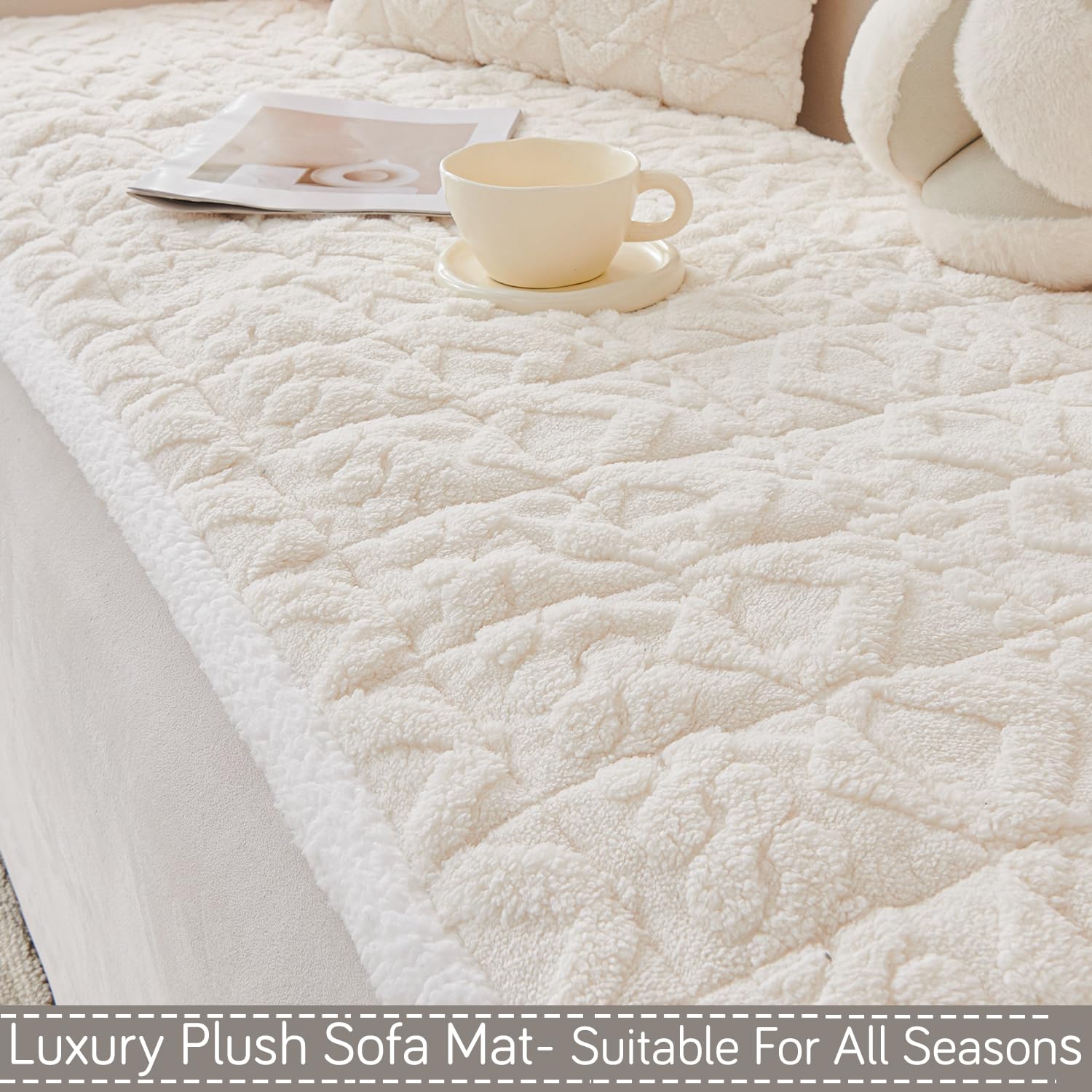 Luxury Jacquard Plush Sofa Cover Mat With Backrest