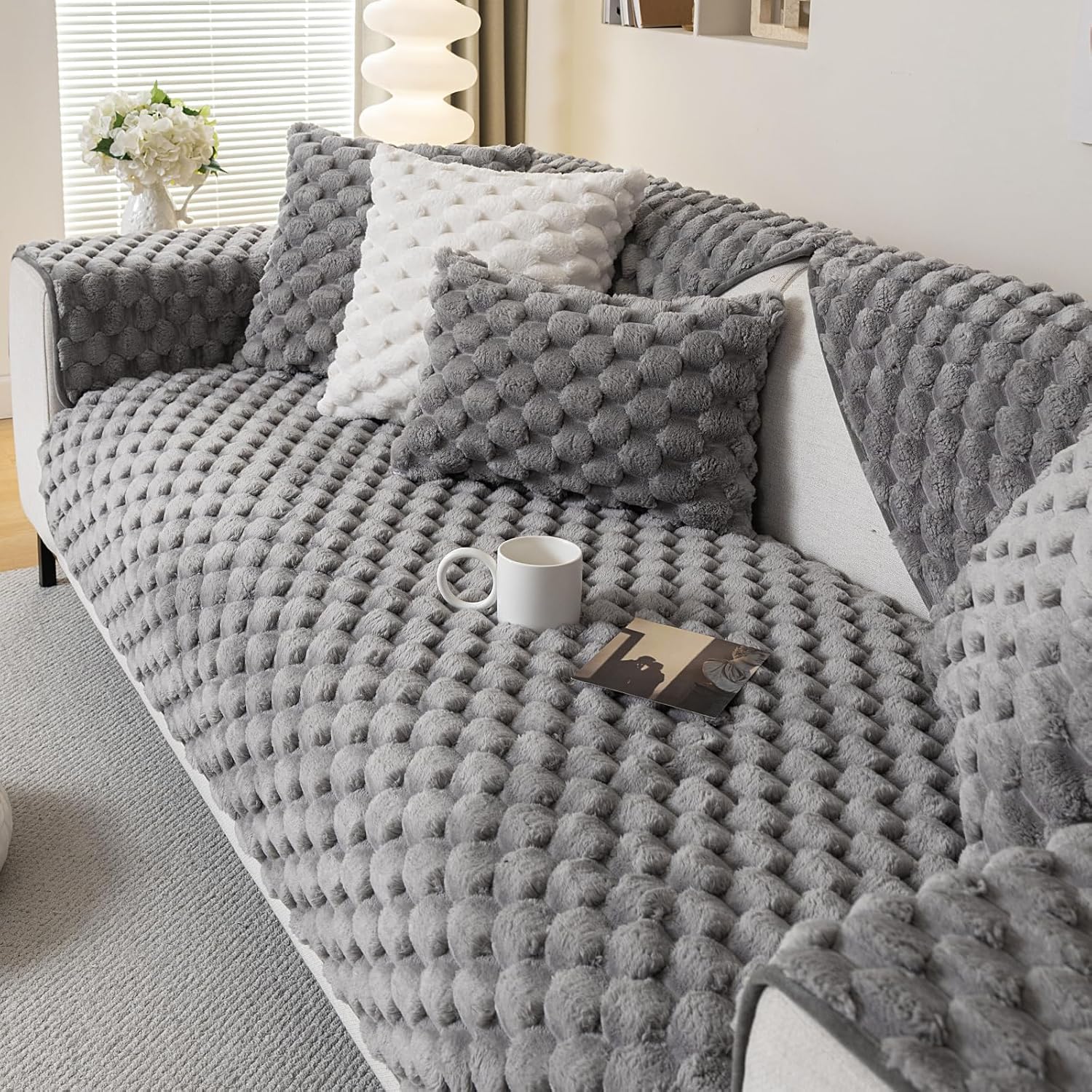 Textured Plush Sofa Cover