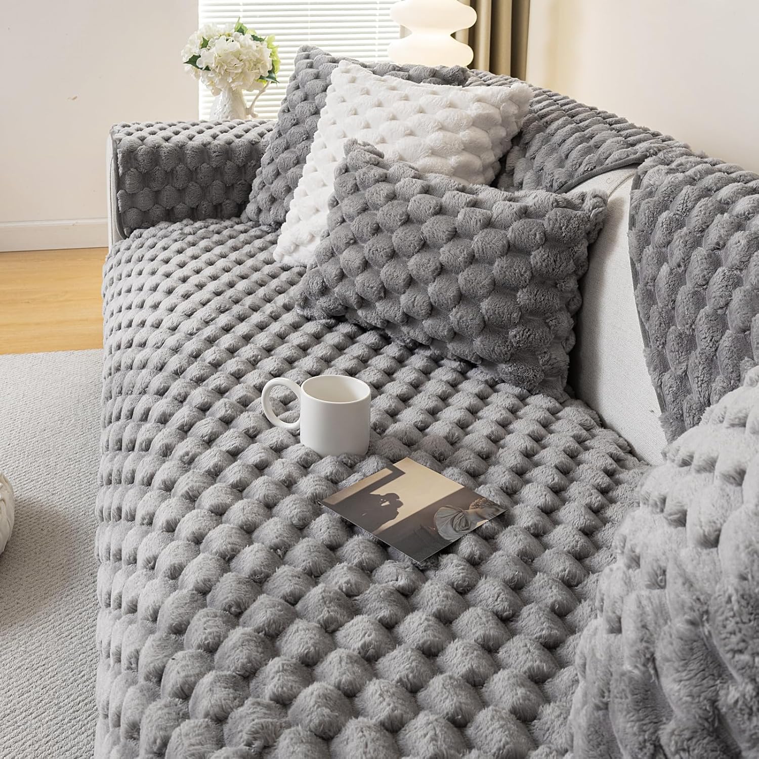 Textured Plush Sofa Cover