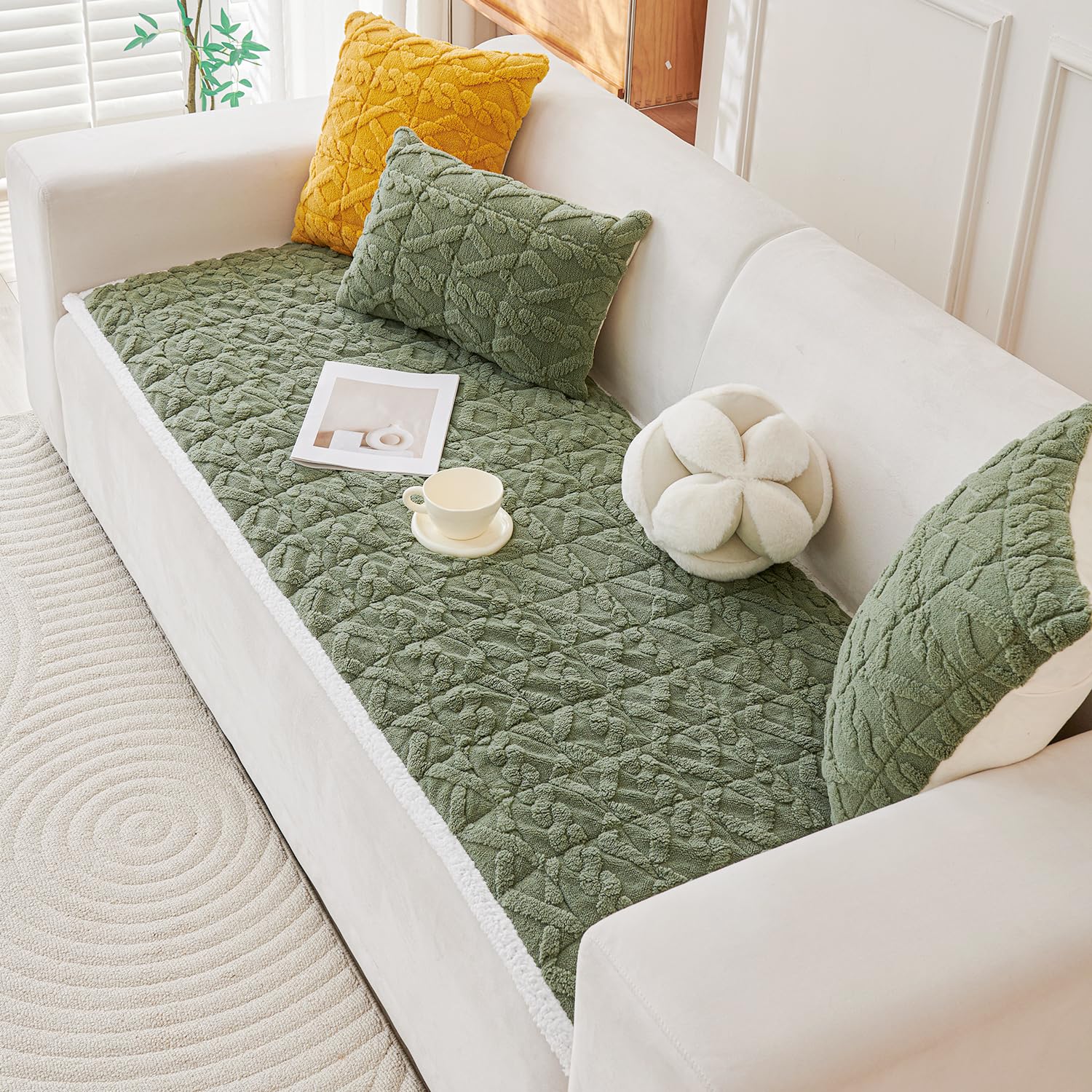 Luxury Jacquard Plush Sofa Cover Mat With Backrest