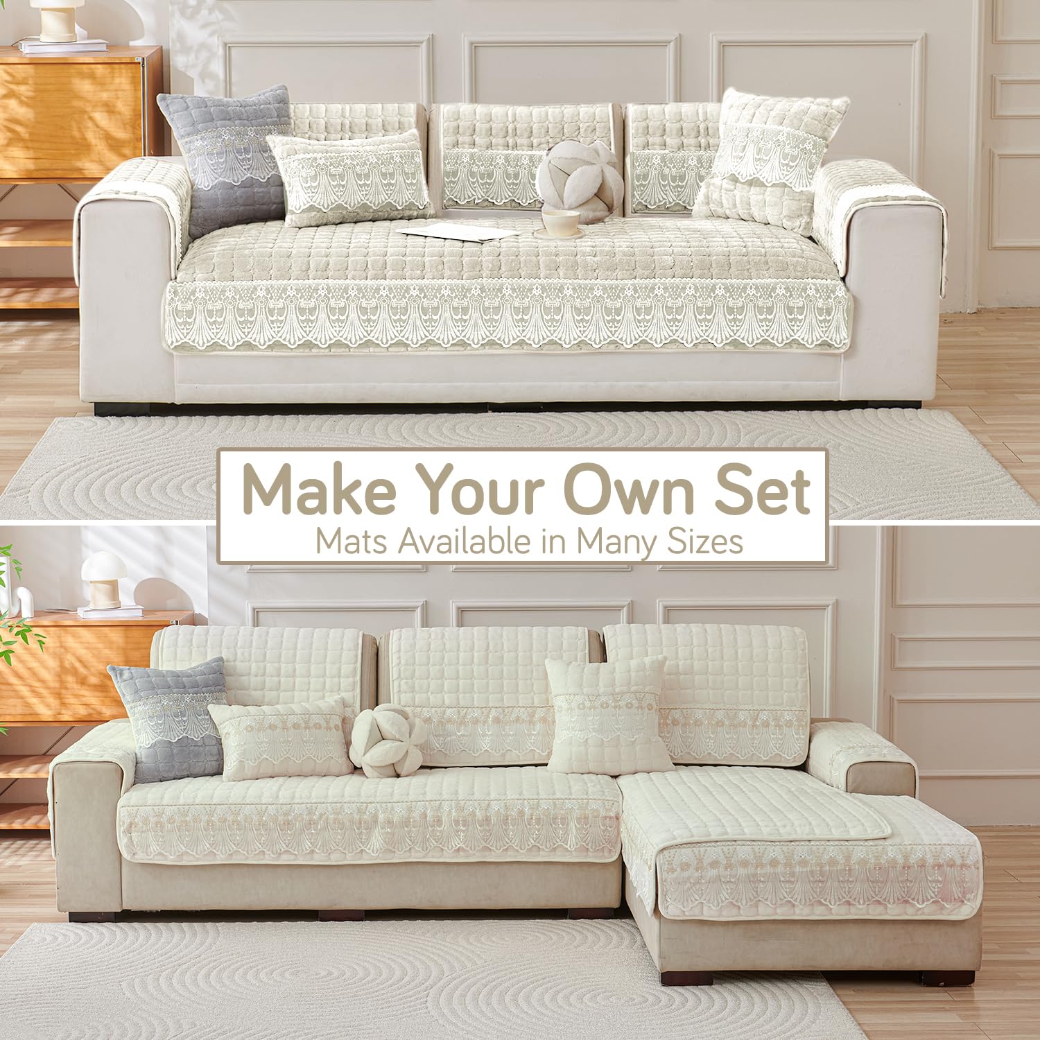 Elegant Milk Velvet Sofa Covers with Lace – Soft, Anti-Slip & Stylish