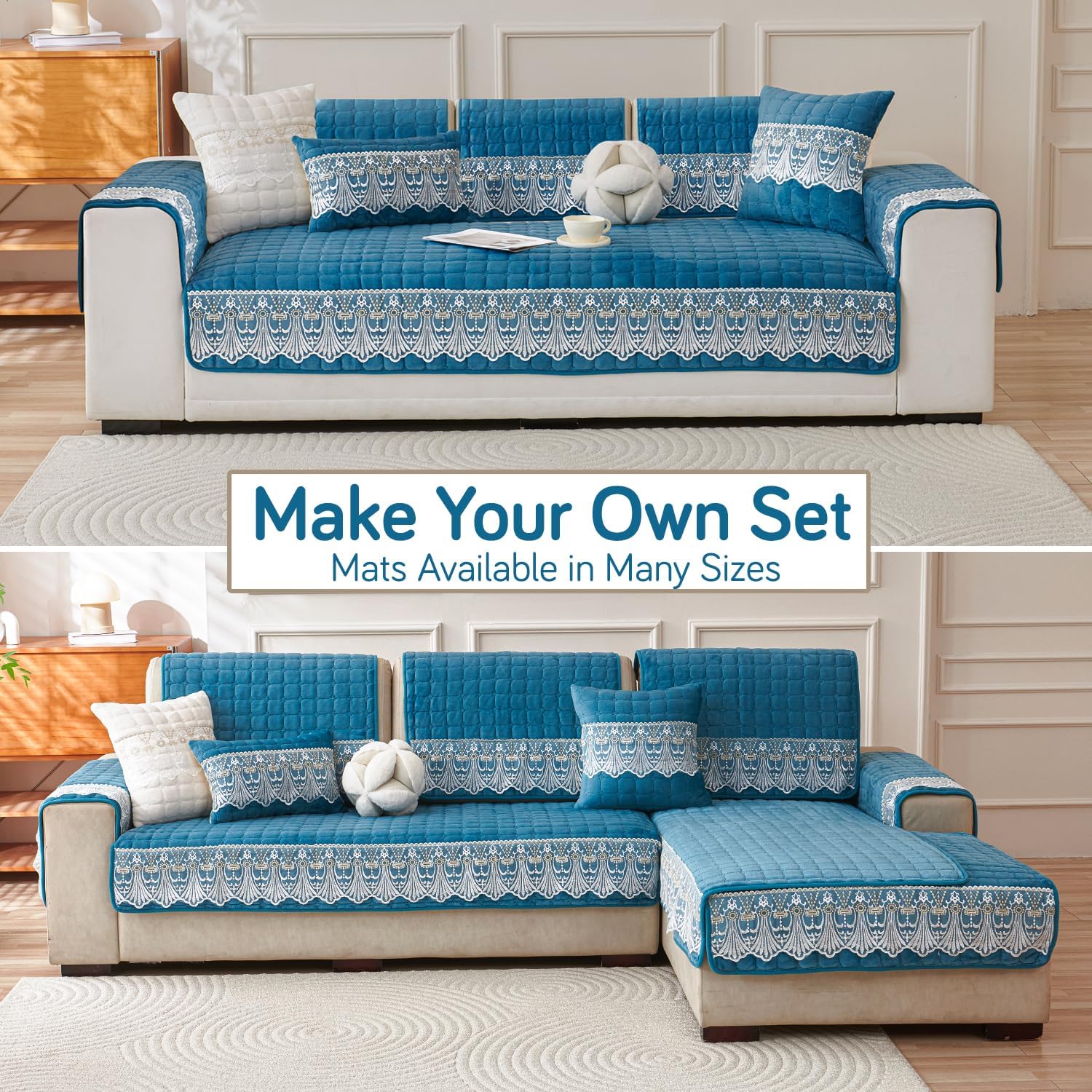 Elegant Milk Velvet Sofa Covers with Lace – Soft, Anti-Slip & Stylish