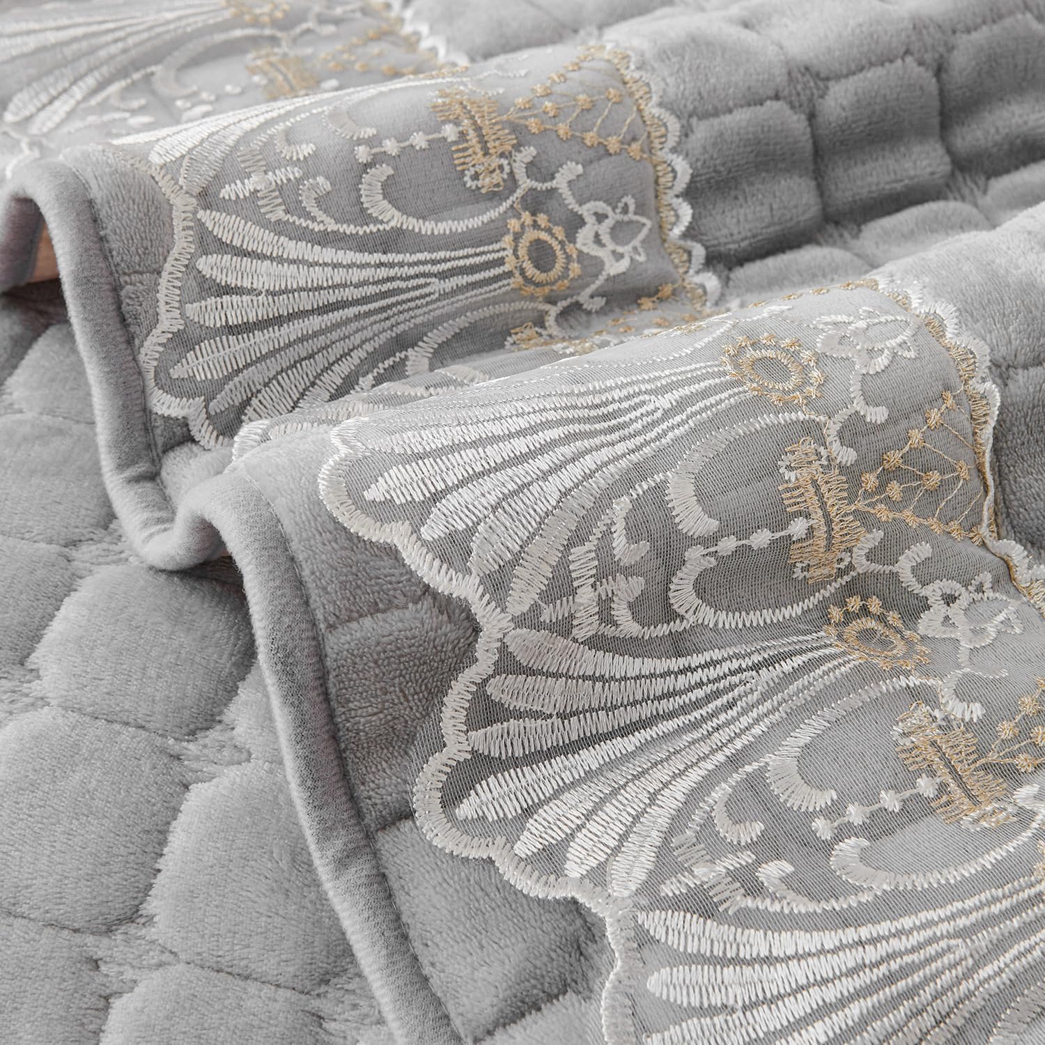 Elegant Milk Velvet Sofa Covers with Lace – Soft, Anti-Slip & Stylish