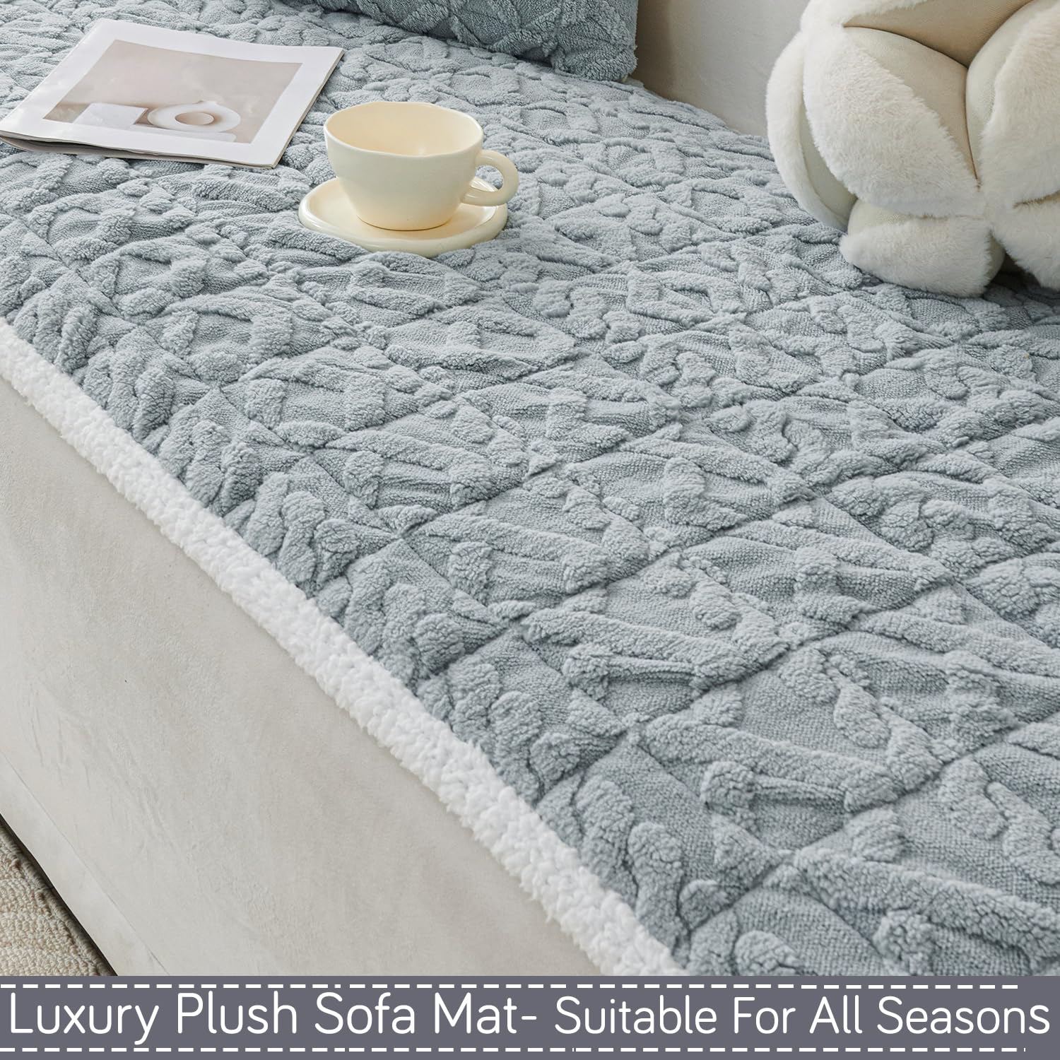 Luxury Jacquard Plush Sofa Cover Mat With Backrest