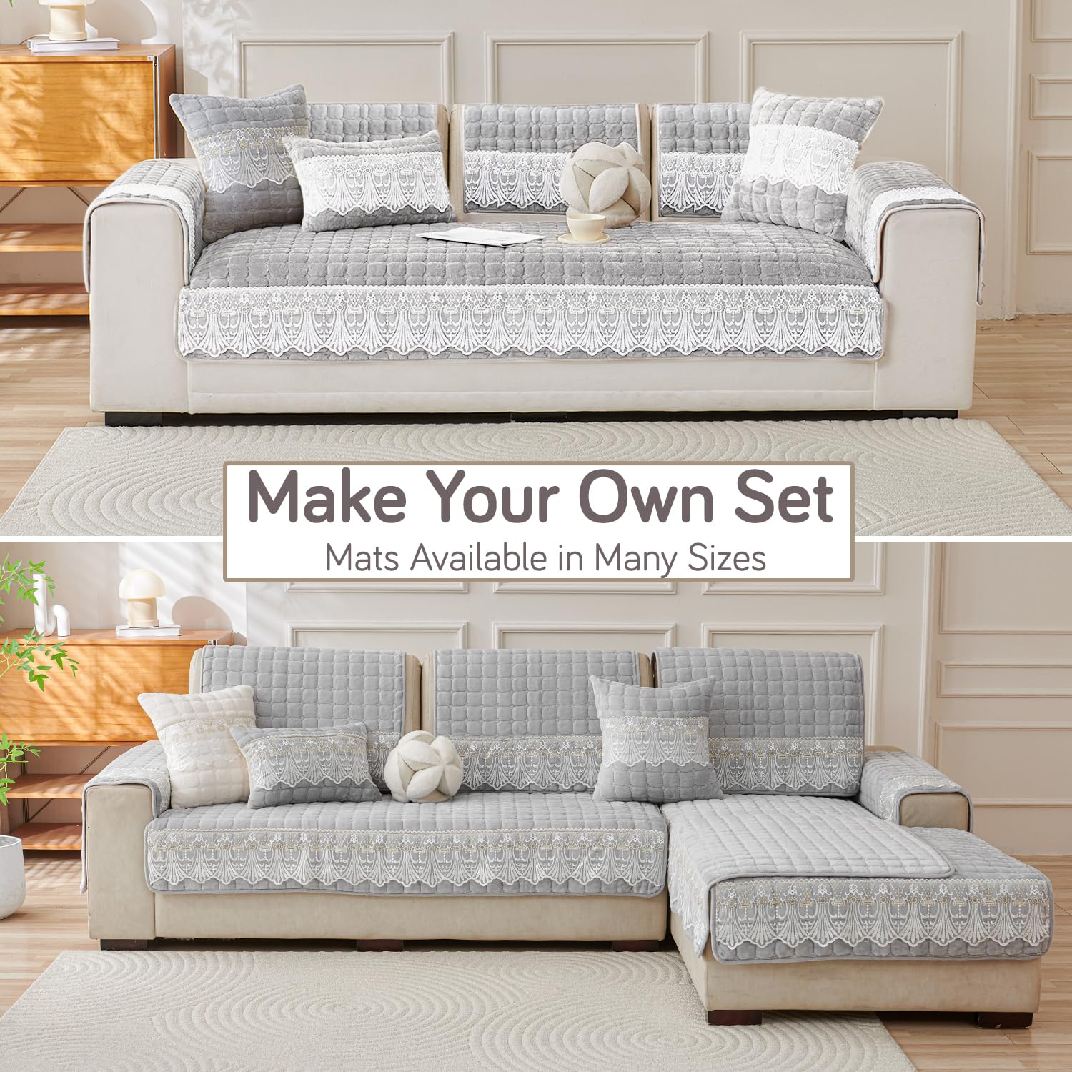 Elegant Milk Velvet Sofa Covers with Lace – Soft, Anti-Slip & Stylish