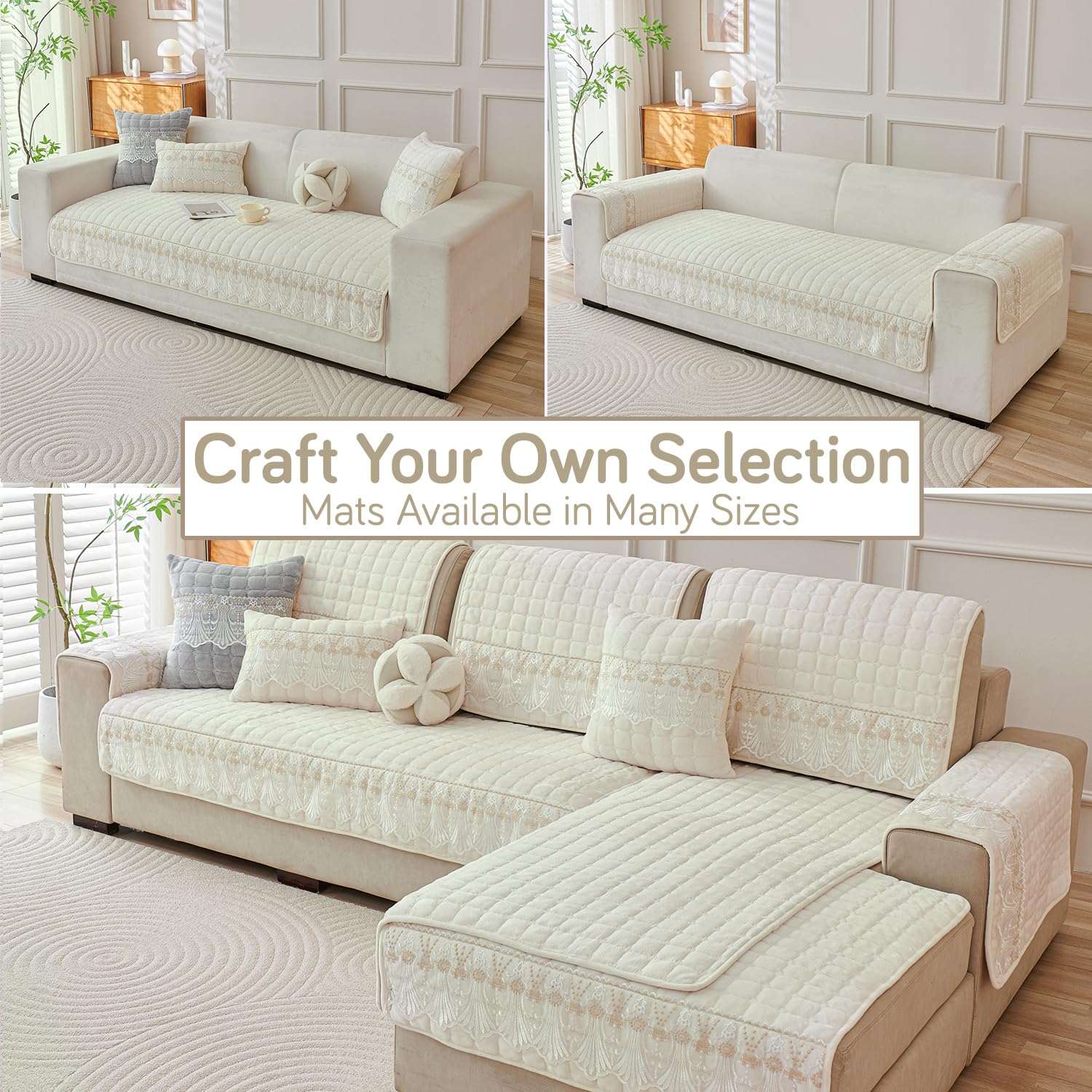 Elegant Milk Velvet Sofa Covers with Lace – Soft, Anti-Slip & Stylish