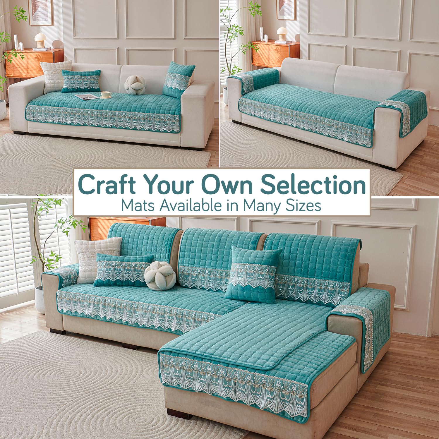 Elegant Milk Velvet Sofa Covers with Lace – Soft, Anti-Slip & Stylish