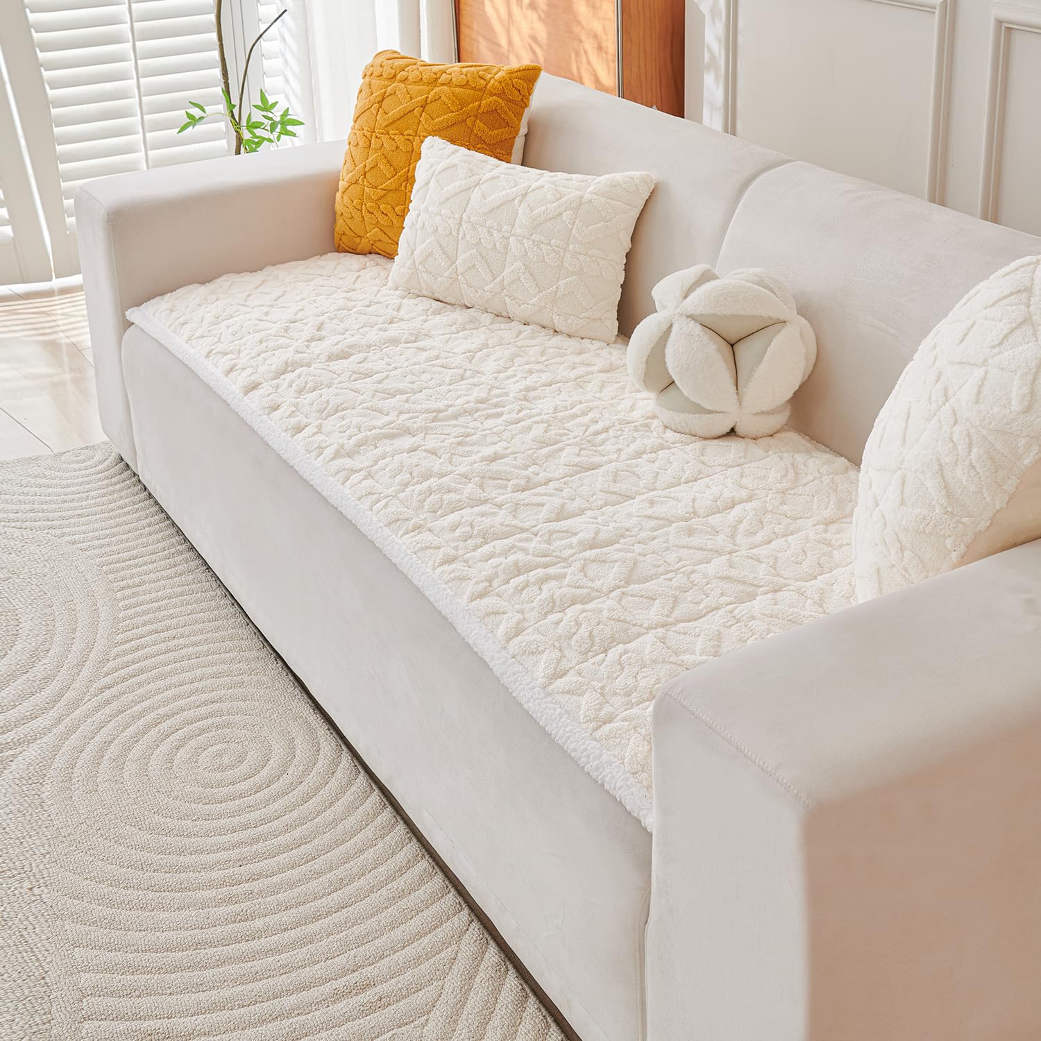 Luxury Jacquard Plush Sofa Cover Mat With Backrest