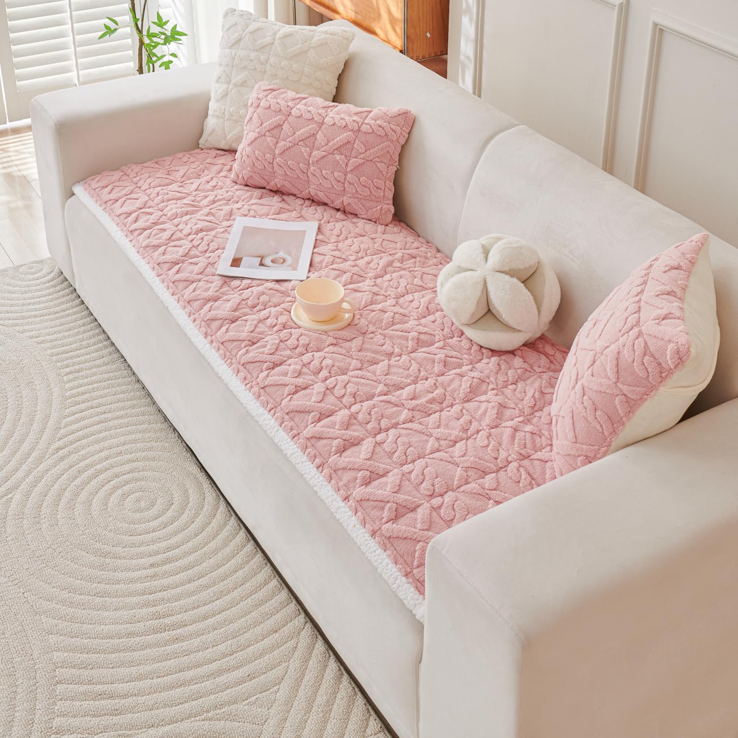 Luxury Jacquard Plush Sofa Cover Mat With Backrest