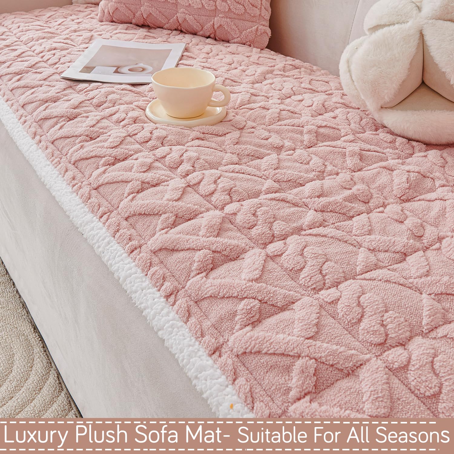 Luxury Jacquard Plush Sofa Cover Mat With Backrest