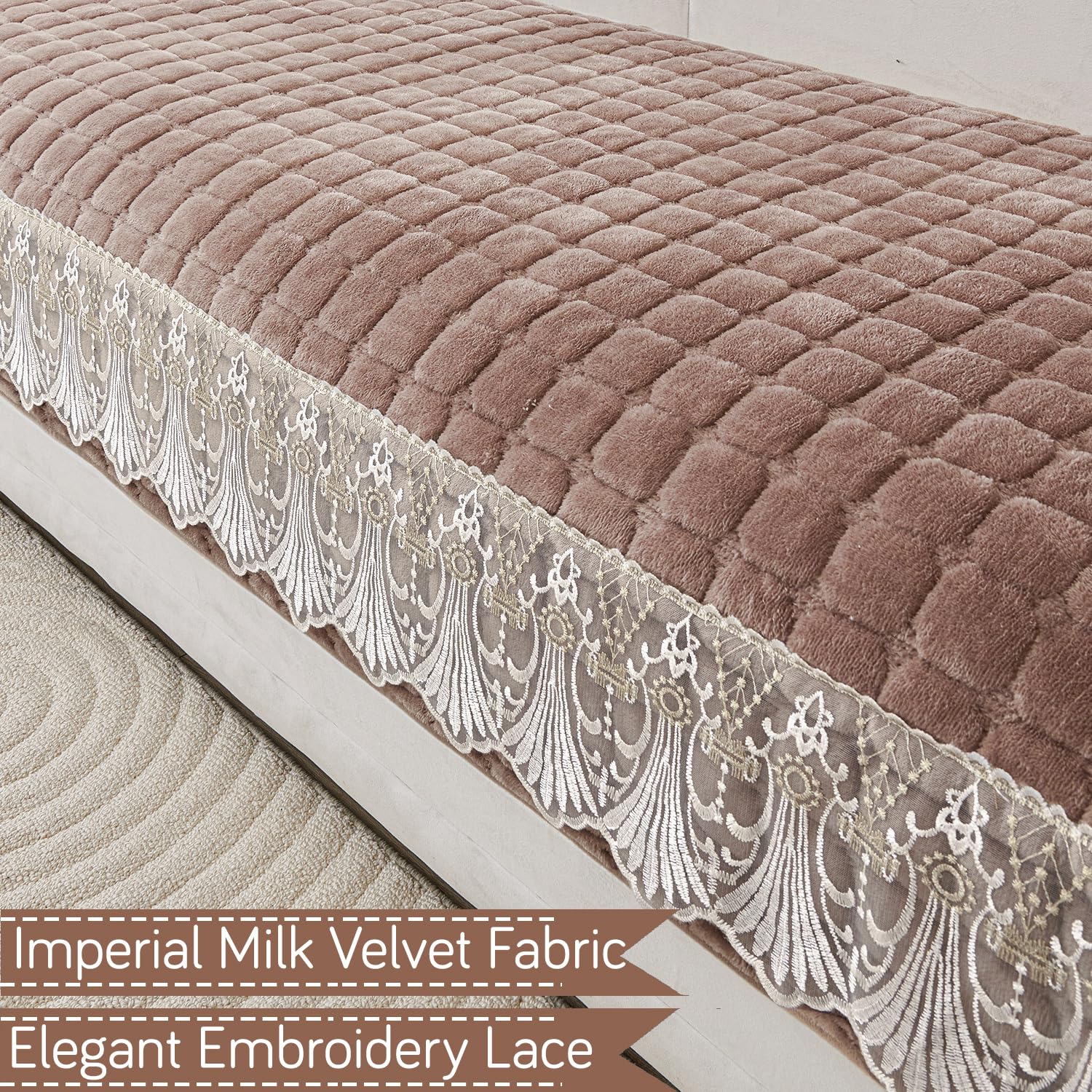 Elegant Milk Velvet Sofa Covers with Lace – Soft, Anti-Slip & Stylish