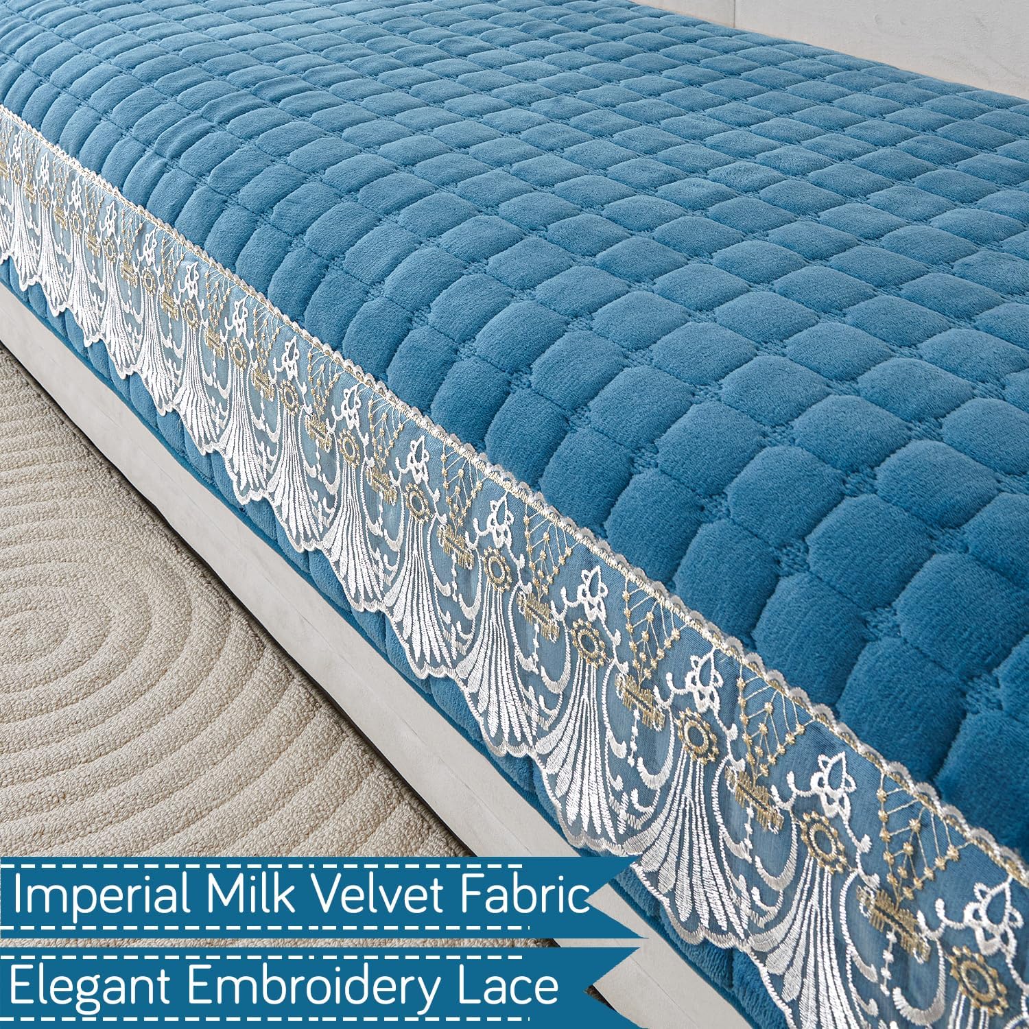 Elegant Milk Velvet Sofa Covers with Lace – Soft, Anti-Slip & Stylish