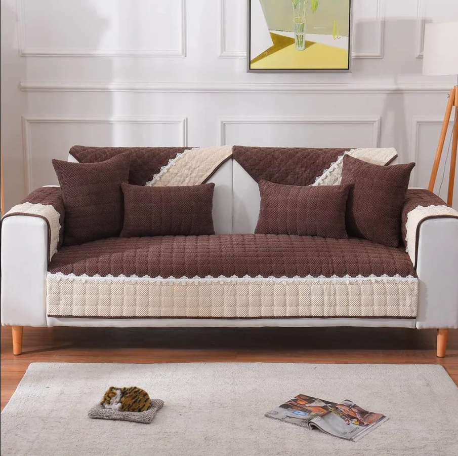 French Corduroy Lace Sofa Mat With Back Covers